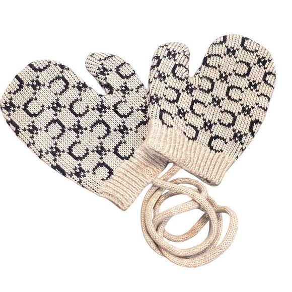 Kids' Celine Navy And Grey Knit Mittens - Picture 1 of 3